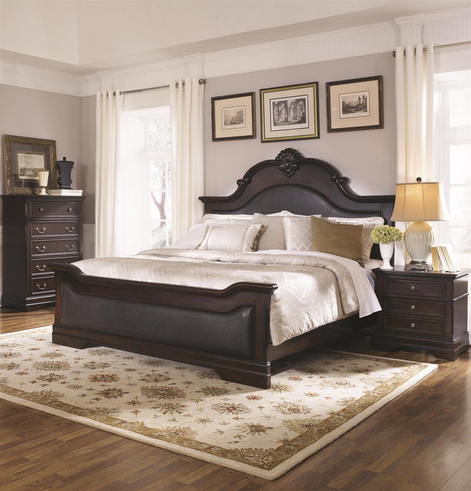 Carlsbad Transitional Style Cappuccino Finish Queen Bed