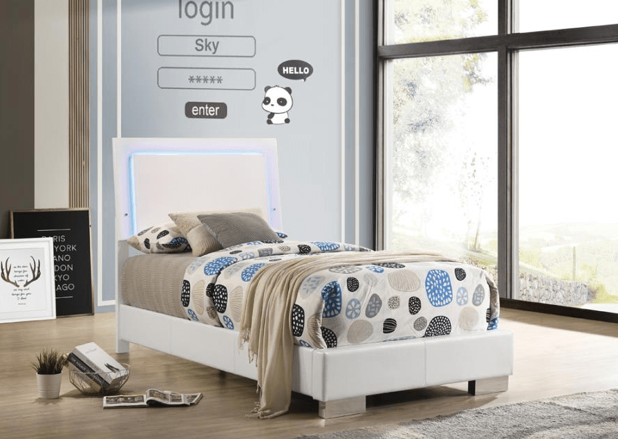 Roxbury Modern White Low Profile Twin Bed with LED Lighting