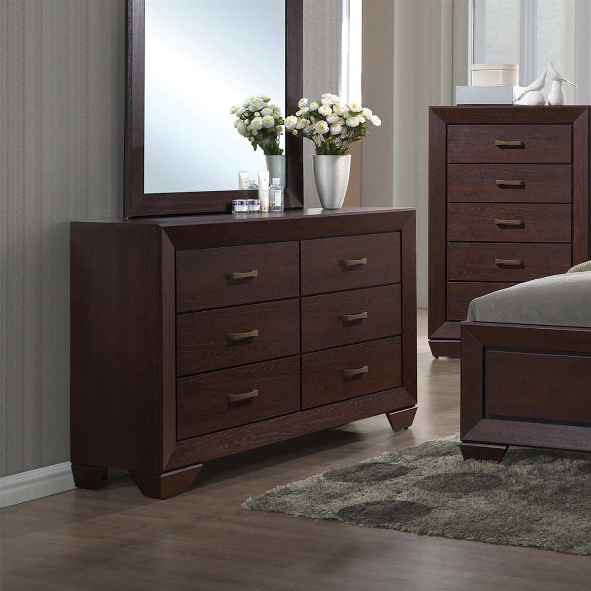 Holt Contemporary Dark Cocoa Finish Queen Panel Bed
