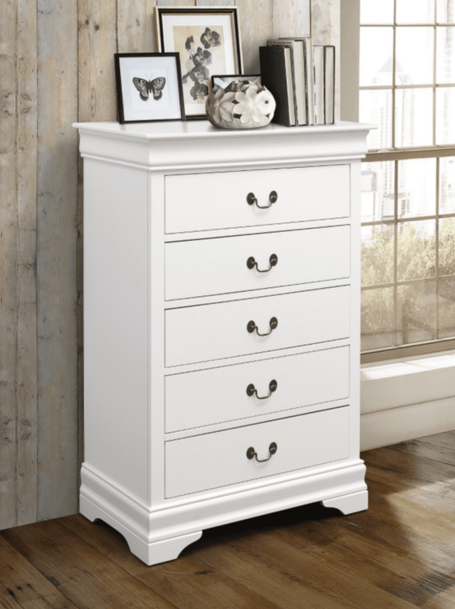 Norah Classic White 5 Drawer Chest with Bail Handles