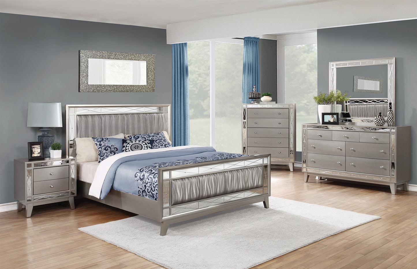Leighton Metallic Gray Mirrored Full Bed