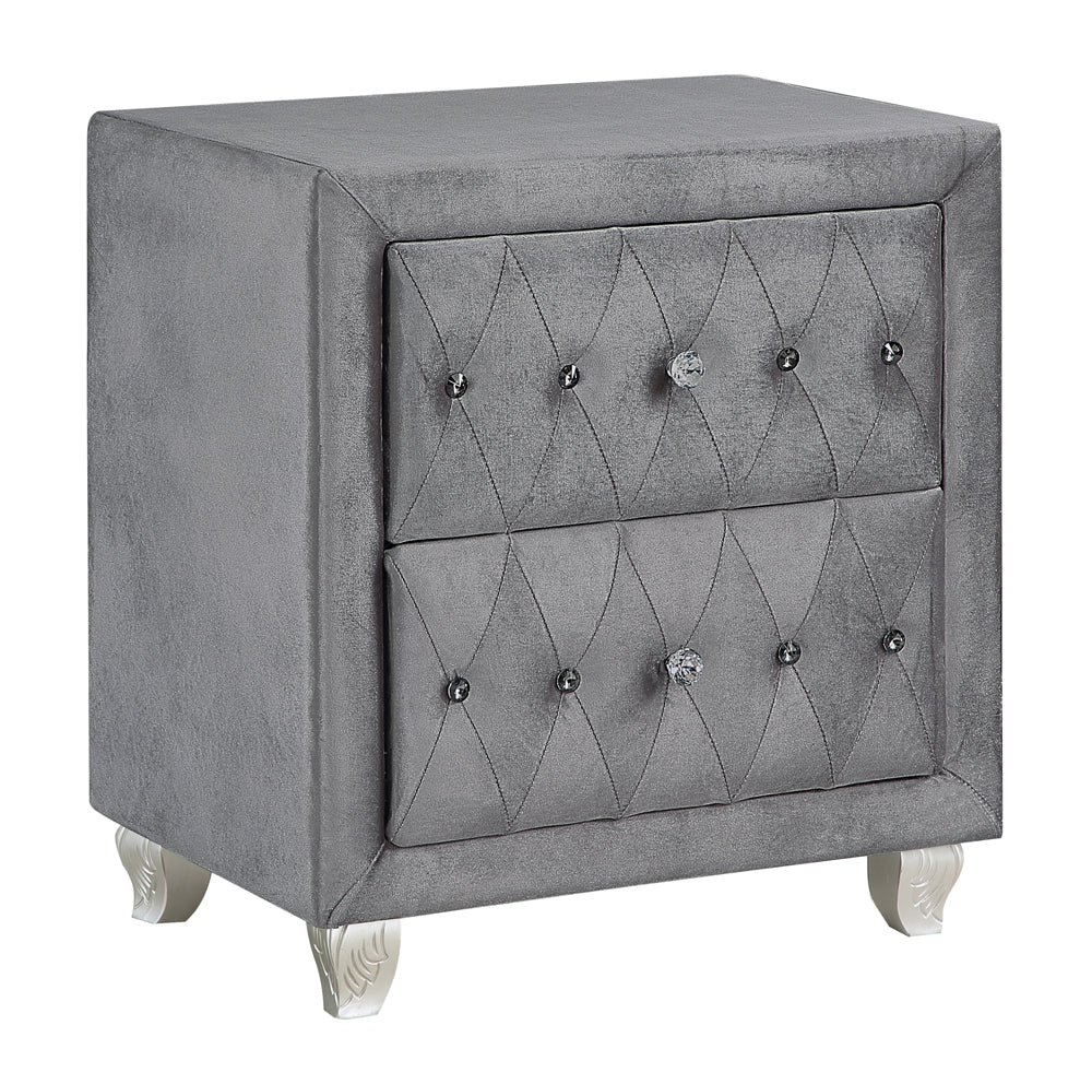 Cerci Tufted Gray Velvet Queen Bed with Carved Silver Feet