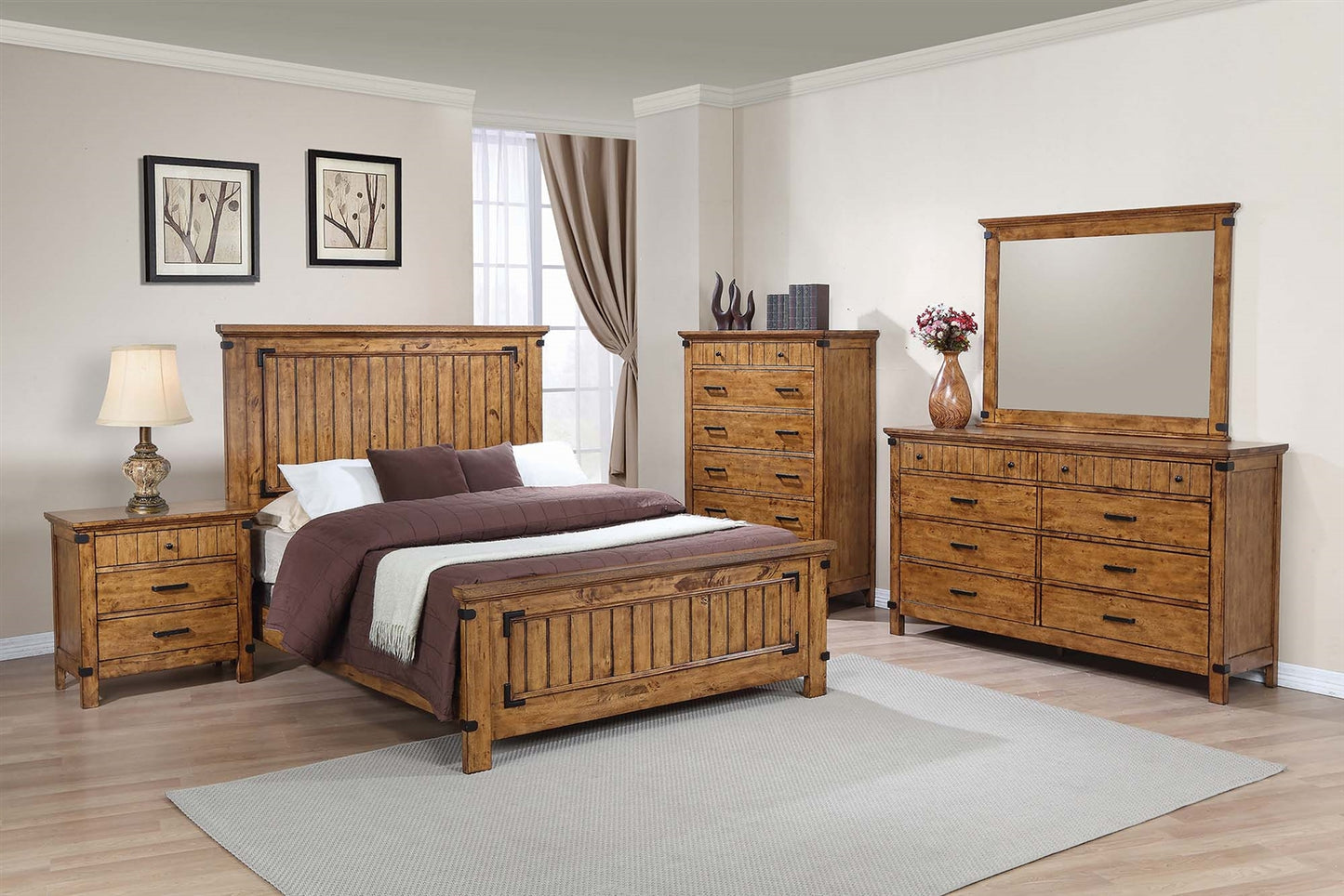 Brandon Rustic Honey Solid Wood King Bed