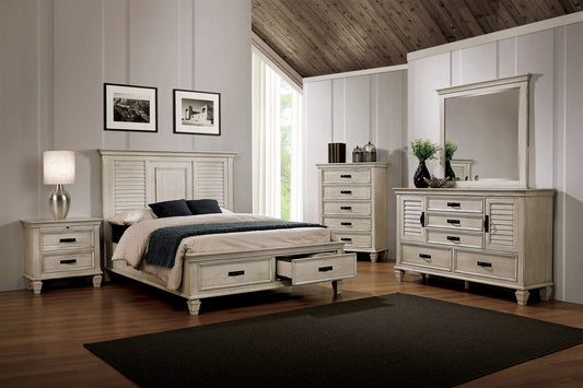 Franco II Modern Rustic Distressed White Finish King Storage Bed