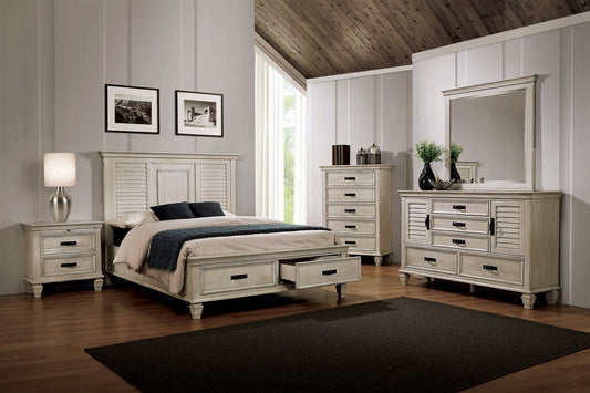 Franco II Modern Rustic Distressed White Finish Queen Storage Bed