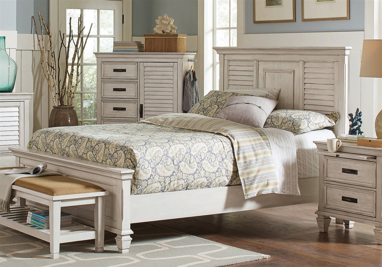 Franco II Modern Rustic Distressed White Finish King Bed