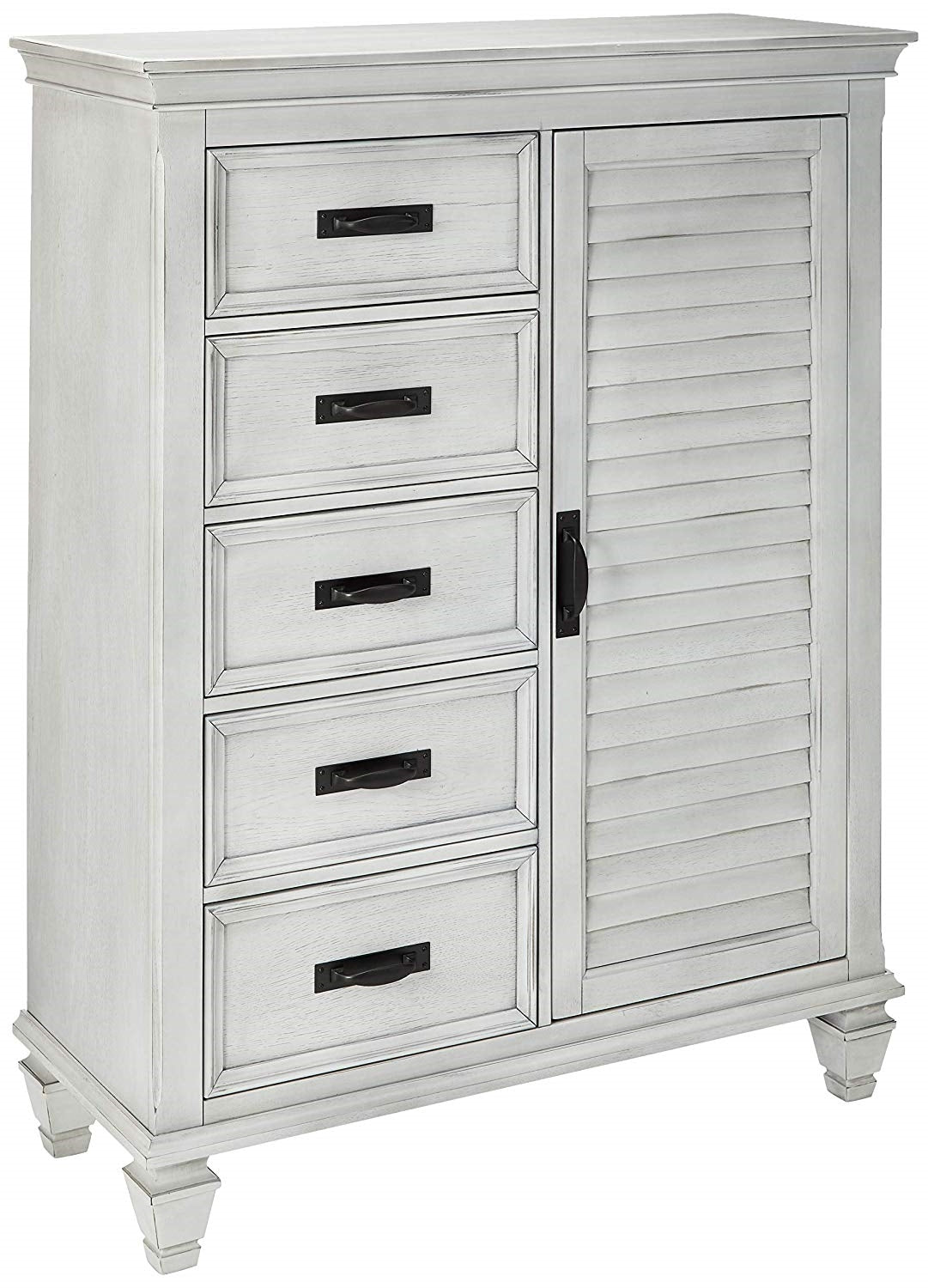 Franco Antique White Chest with Louvered Panel Door