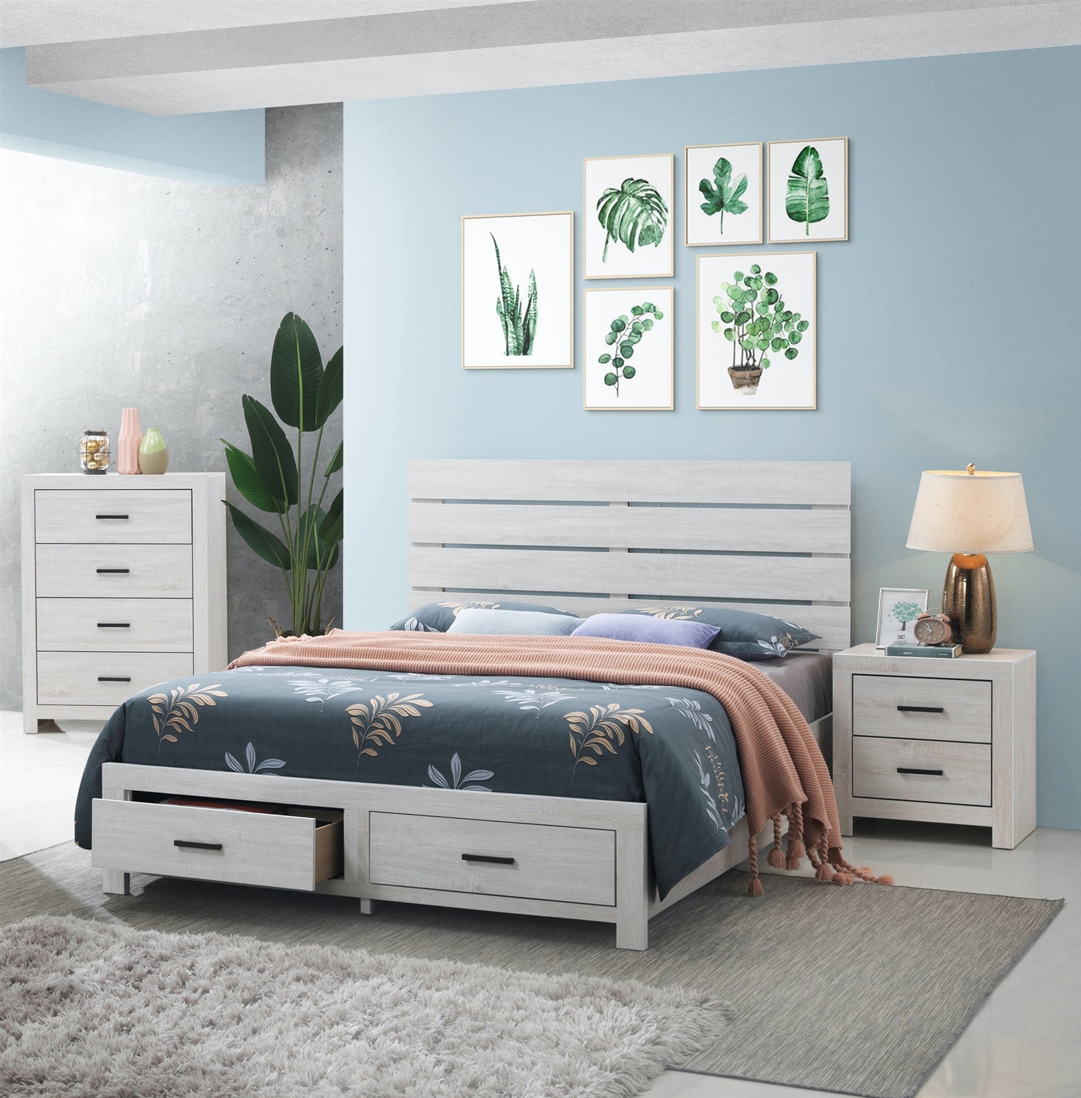 Marion Rustic Storage Bed in Coastal White
