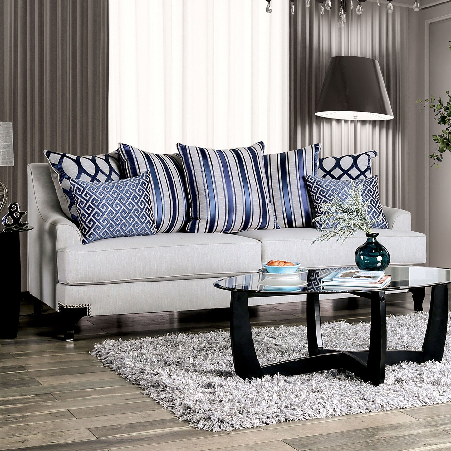 Sisseton Transitional Light Grey Small Weave Chenille Sofa