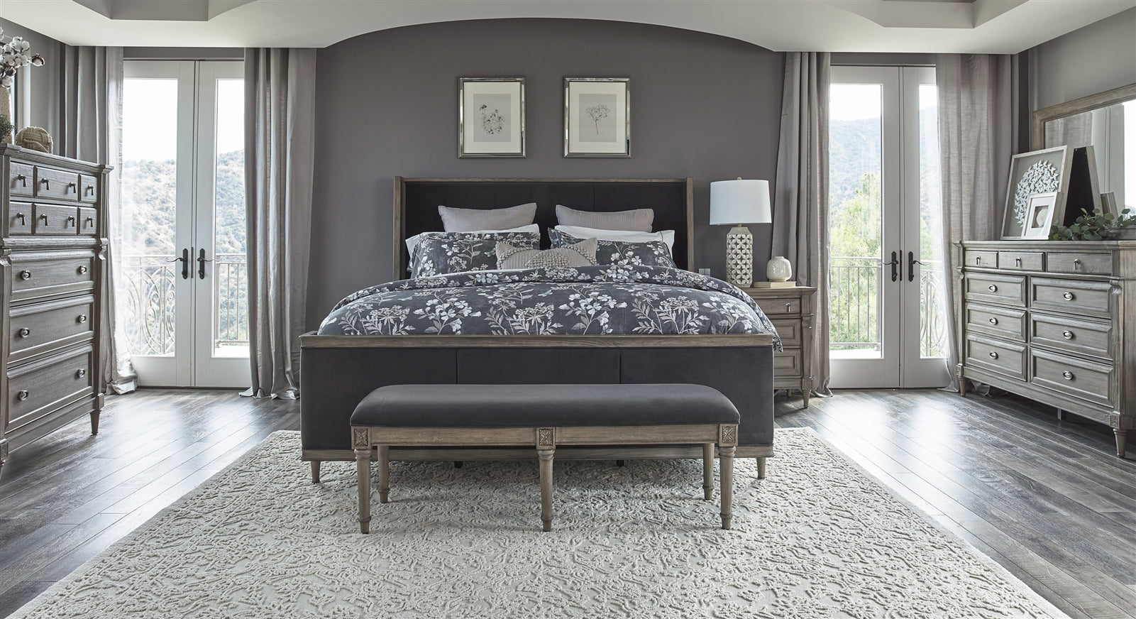 Alderwood Queen Upholstered Panel Bed Charcoal Grey