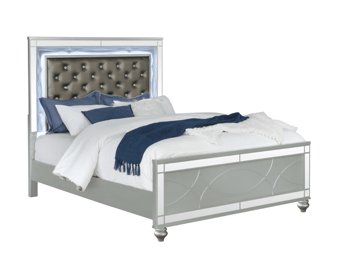 Gunnison Eastern King Panel Bed With LED Lighting Silver Metallic