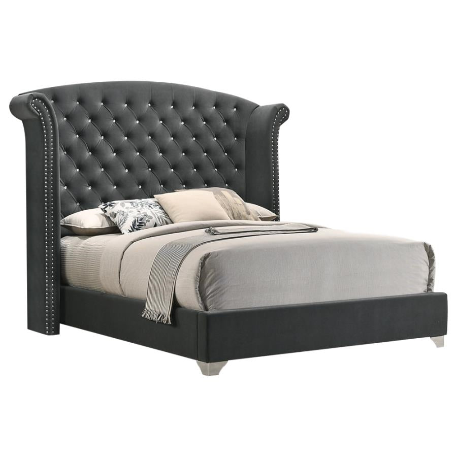 Melody Contemporary Studded Wingback Upholstered Bed Grey