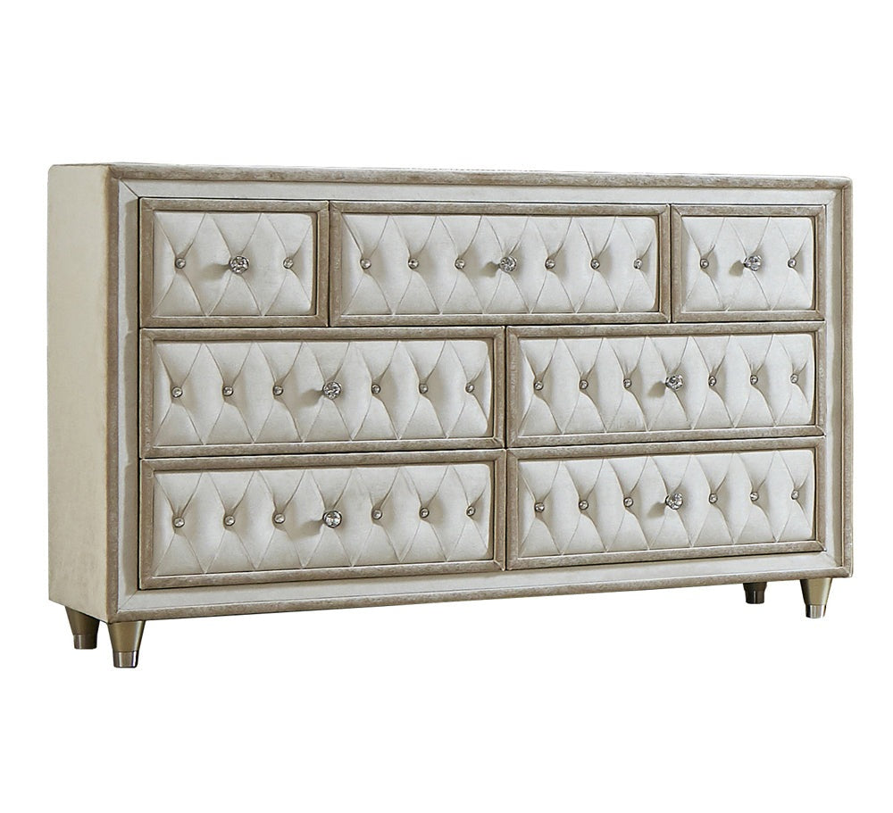 Antonella Upholstered Tufted Bed Ivory and Camel
