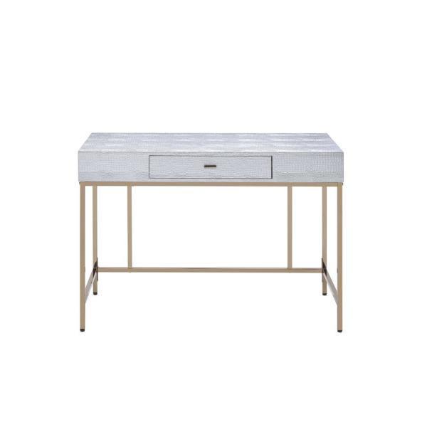 ACME Piety Vanity Desk in Silver PU & Champagne 92425