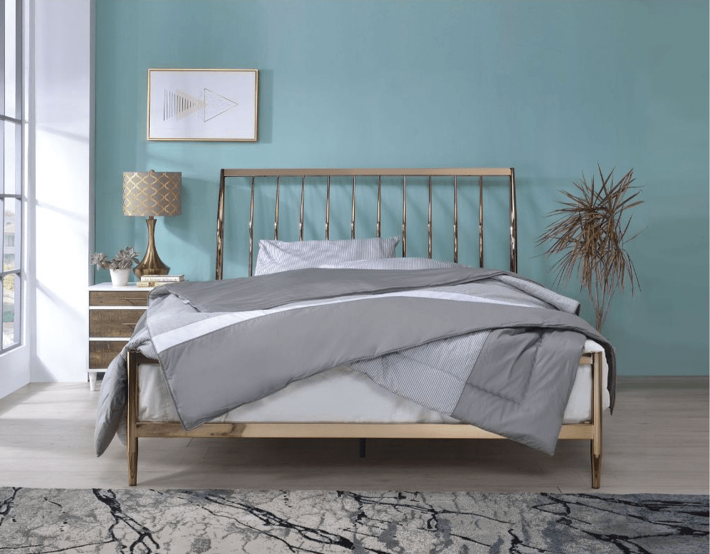Marianne Queen Metal Sleigh Bed in Copper Finish