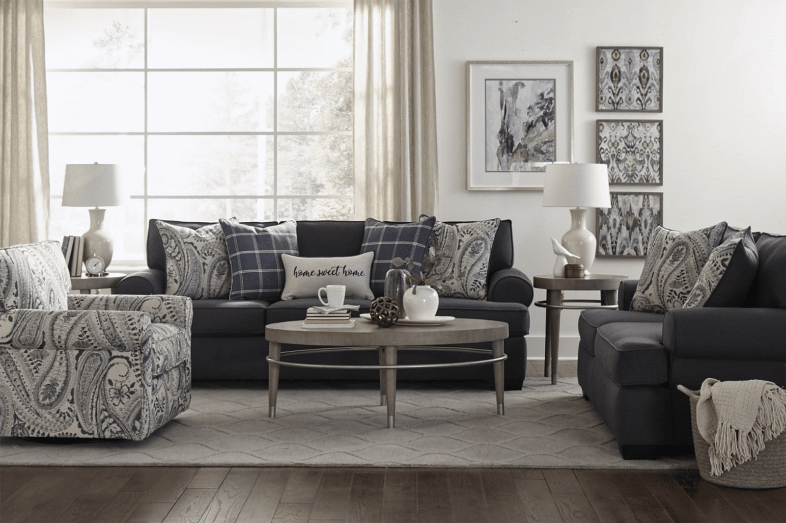 Morgan Indigo Linen Upholstered Sofa & Loveseat Set - Washington 2300