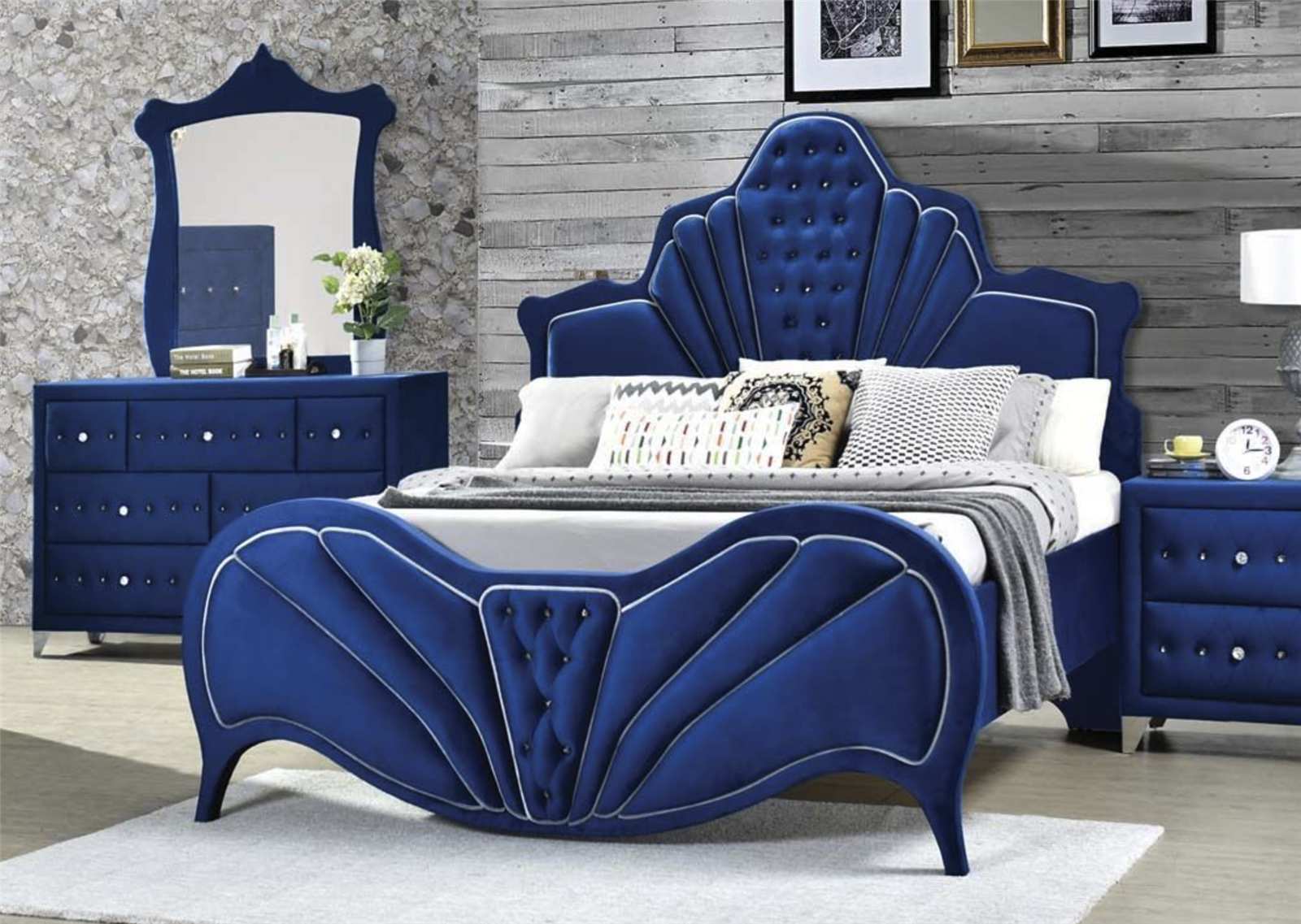 Dante Blue Velvet Upholstered King Bed - ACME 2421