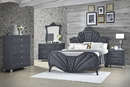 Dante Gray Velvet Upholstered Queen Bed - ACME 2422