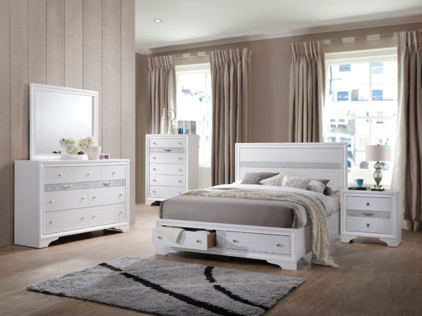 Naima King Storage Bed in White with Contrasting Gray