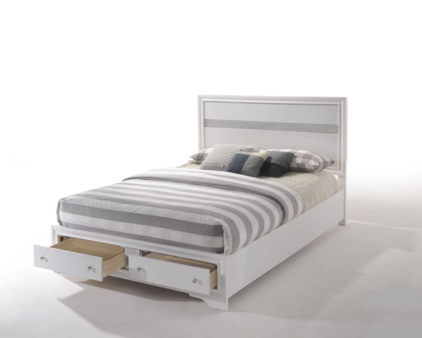 Naima Queen Storage Bed in White with Contrasting Gray