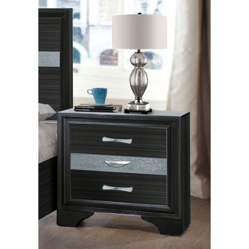 Naima 3-Drawer Nightstand in Black with Jewelry Drawer