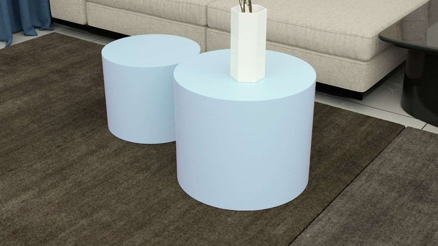 Nesting table set of 2 MDF Side Table Round Shape Blue