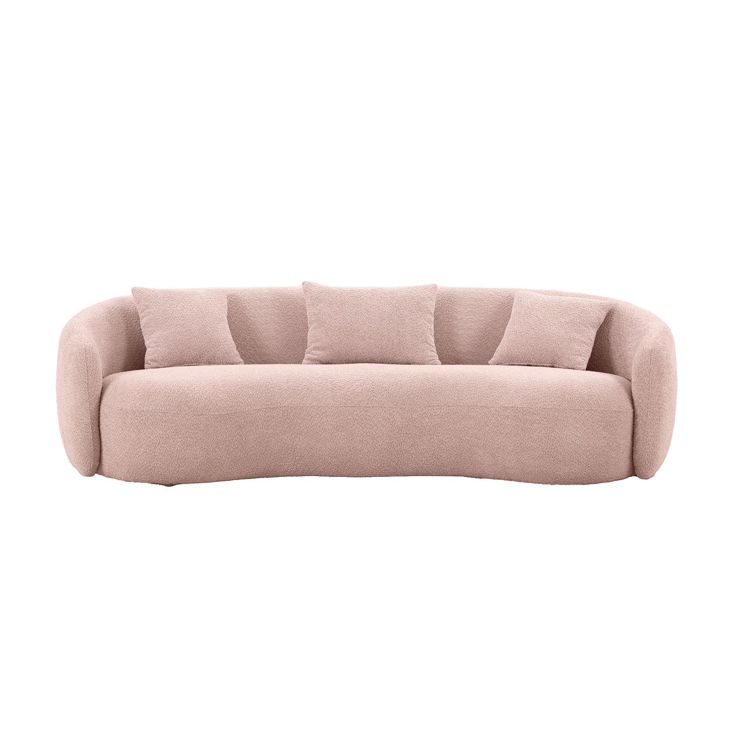 Mid Century Modern Curved Sofa in Pink Boucle Upholstery