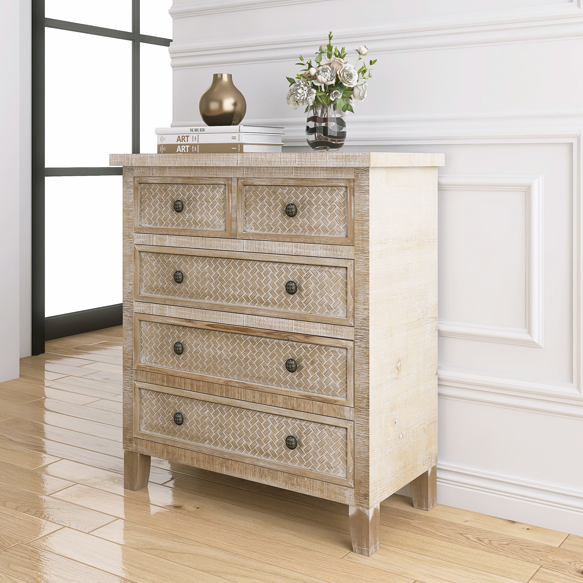 Weathered Wooden Chest 5-Drawer Floor Cabinet