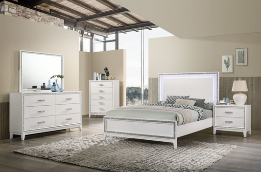 Haiden King Size Bed in White with LED Lighted Headboard