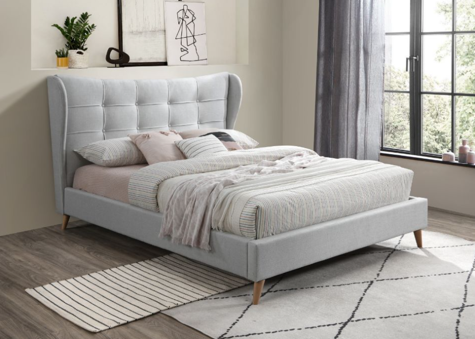 Duran Upholstered Wingback Bed in Light Gray - ACME 28957