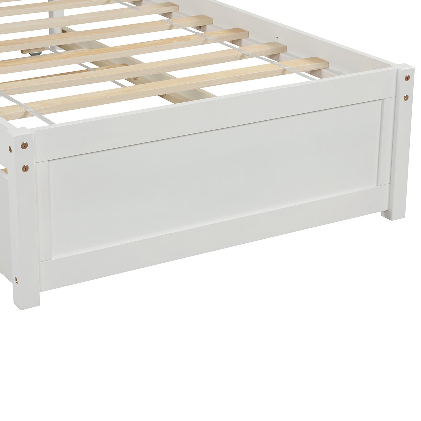 Twin size Platform Bed Wood Bed Frame with Trundle, White