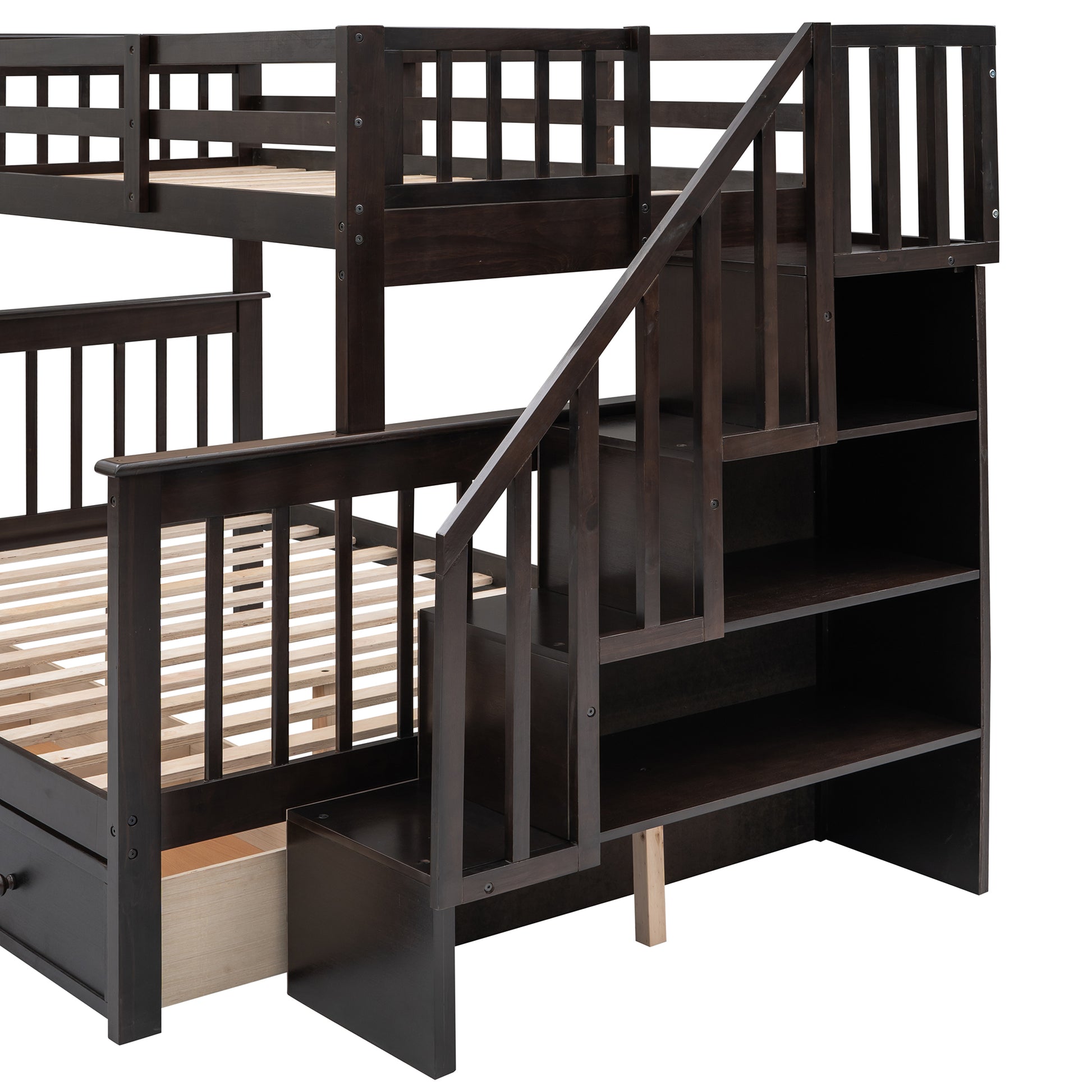 Stairway Twin-Over-Full Bunk Bed with Drawer - Espresso