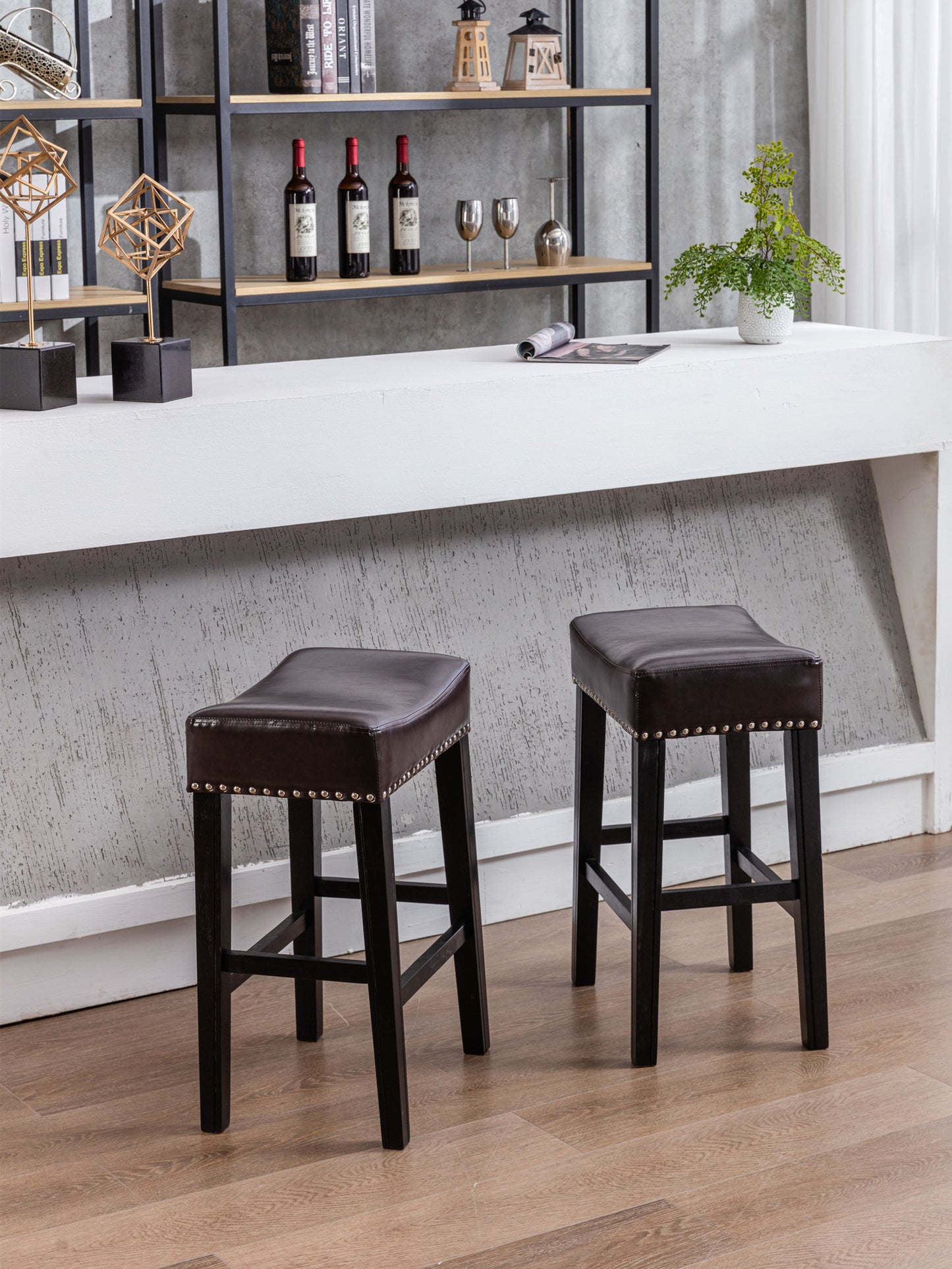 26" Backless Counter Height Stool in Brown Set of 2