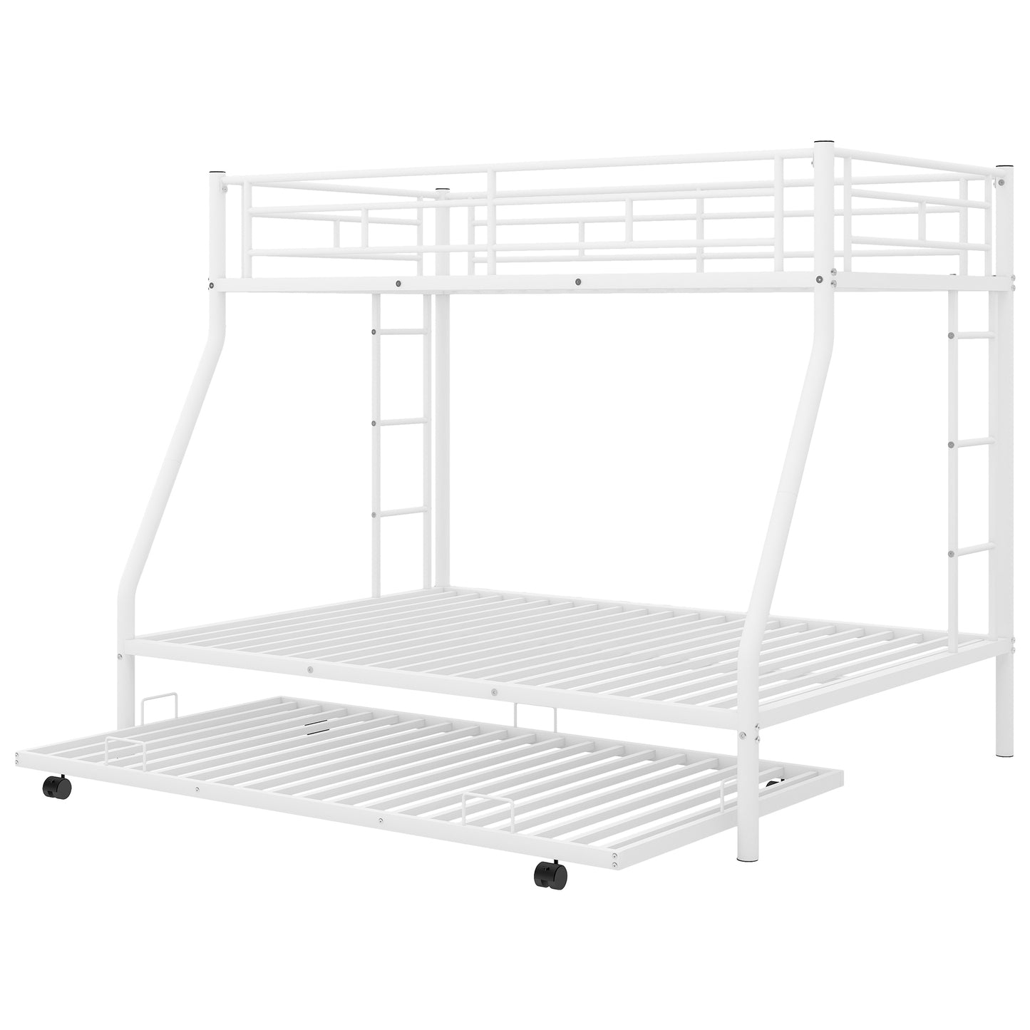 Twin over Full Metal Bunk Bed with Twin Trundle in White