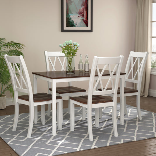 5-Piece Dining Table Set in White & Cherry