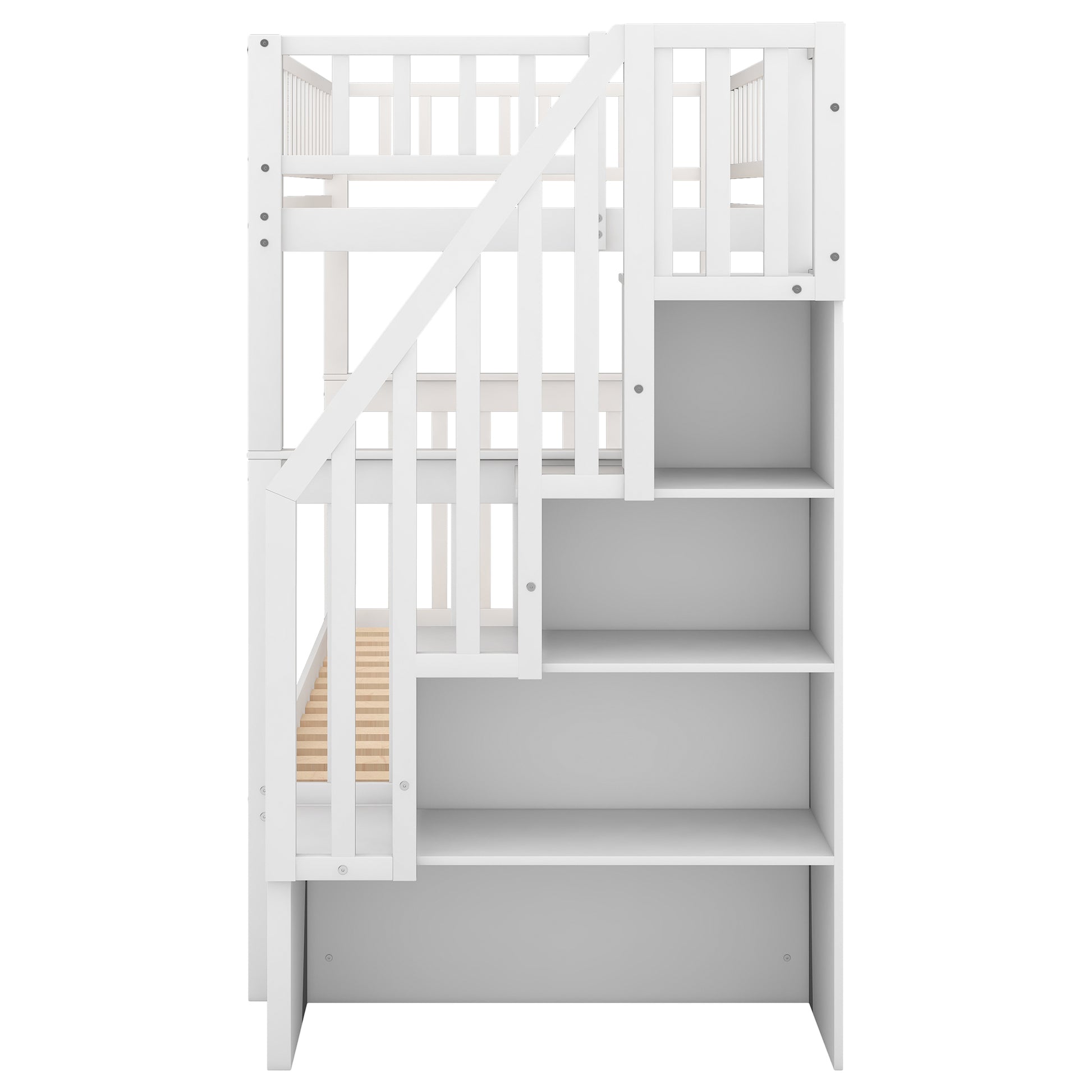WM Store Twin over Twin Bunk Bed with Trundle and Storage, White