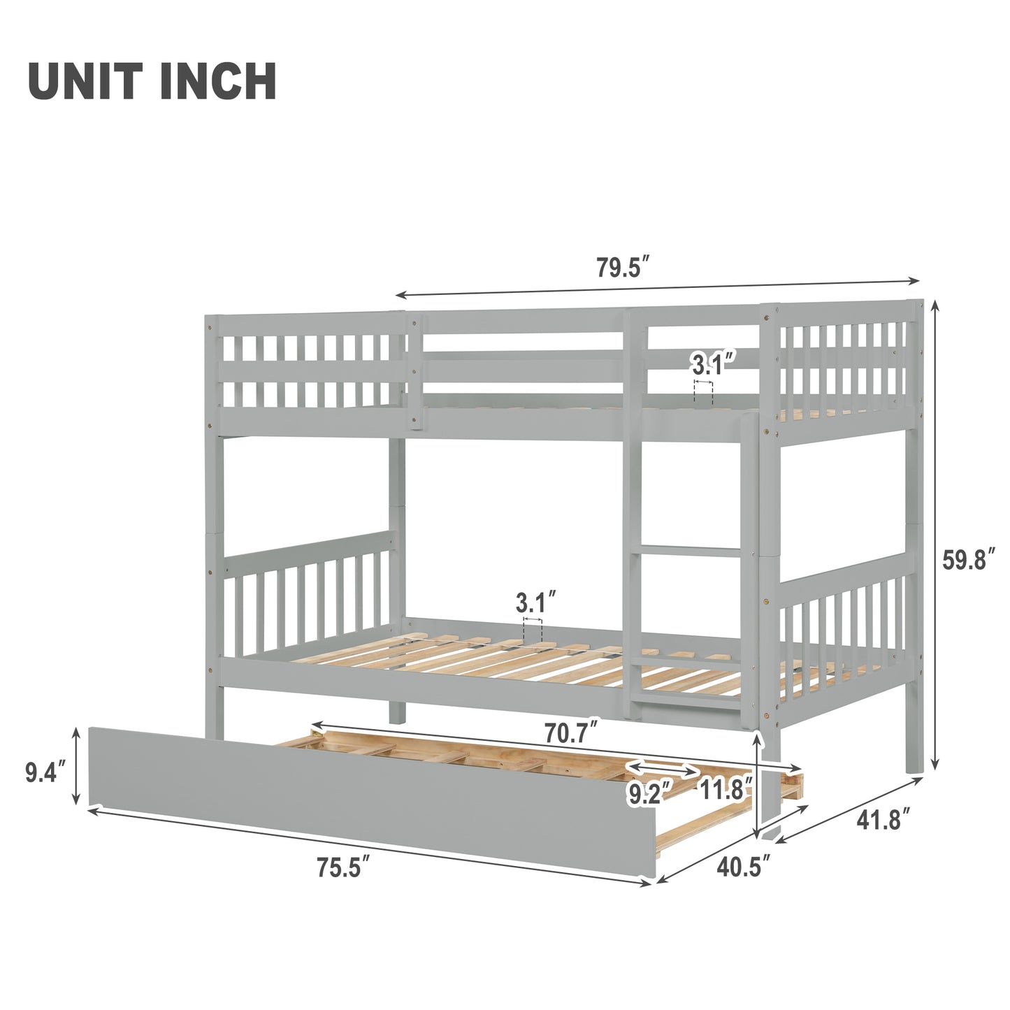Inspirit Twin Over Twin Bunk Beds with Trundle - Gray