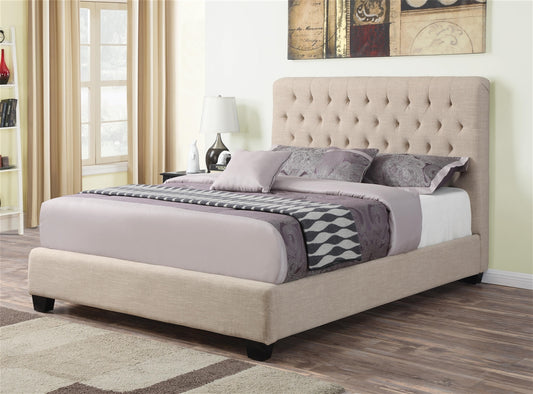 Jillian Queen Size Diamond Tufted Bed in Oatmeal