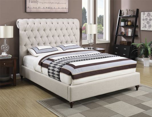 Devine King Size Upholstered Bed With Tufted Headboard & Nailhead Accents
