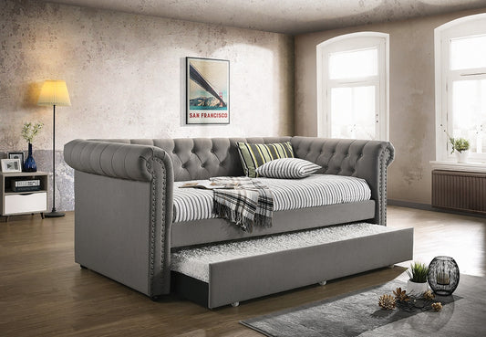 Kepner Tufted Daybed with Trundle in Gray