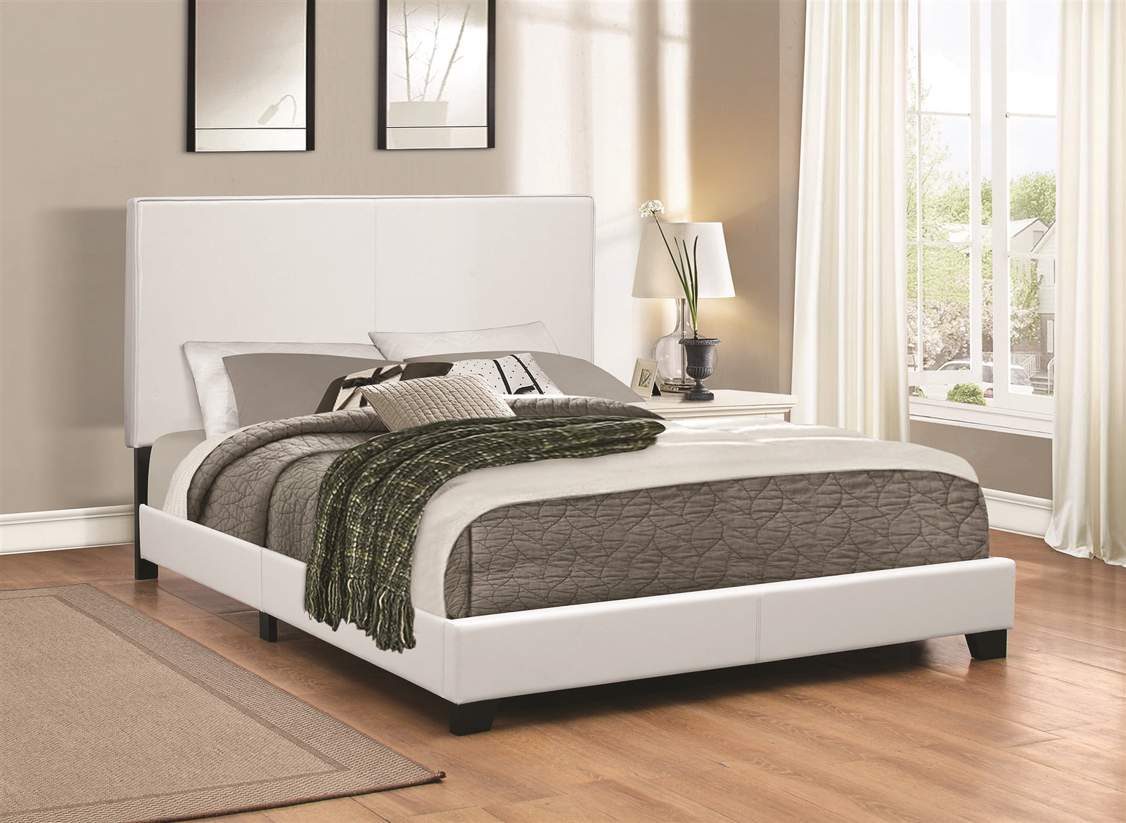 Muave Queen Size White Leatherette Platform Bed