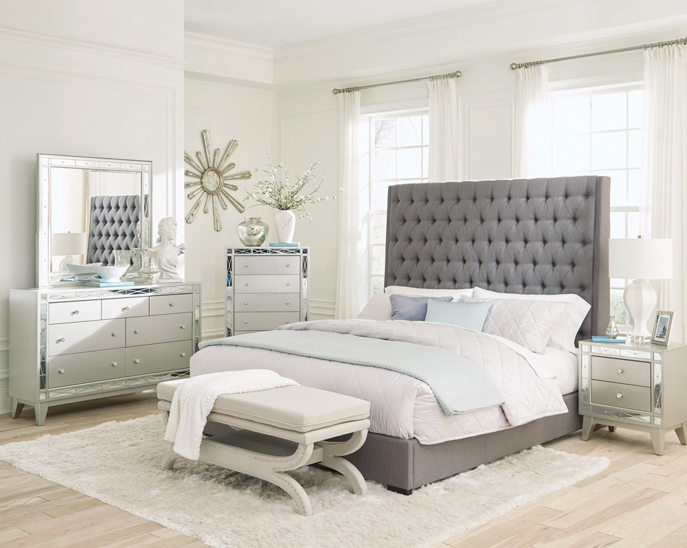 Camille 72" Button Tufted Bed in Gray - Queen