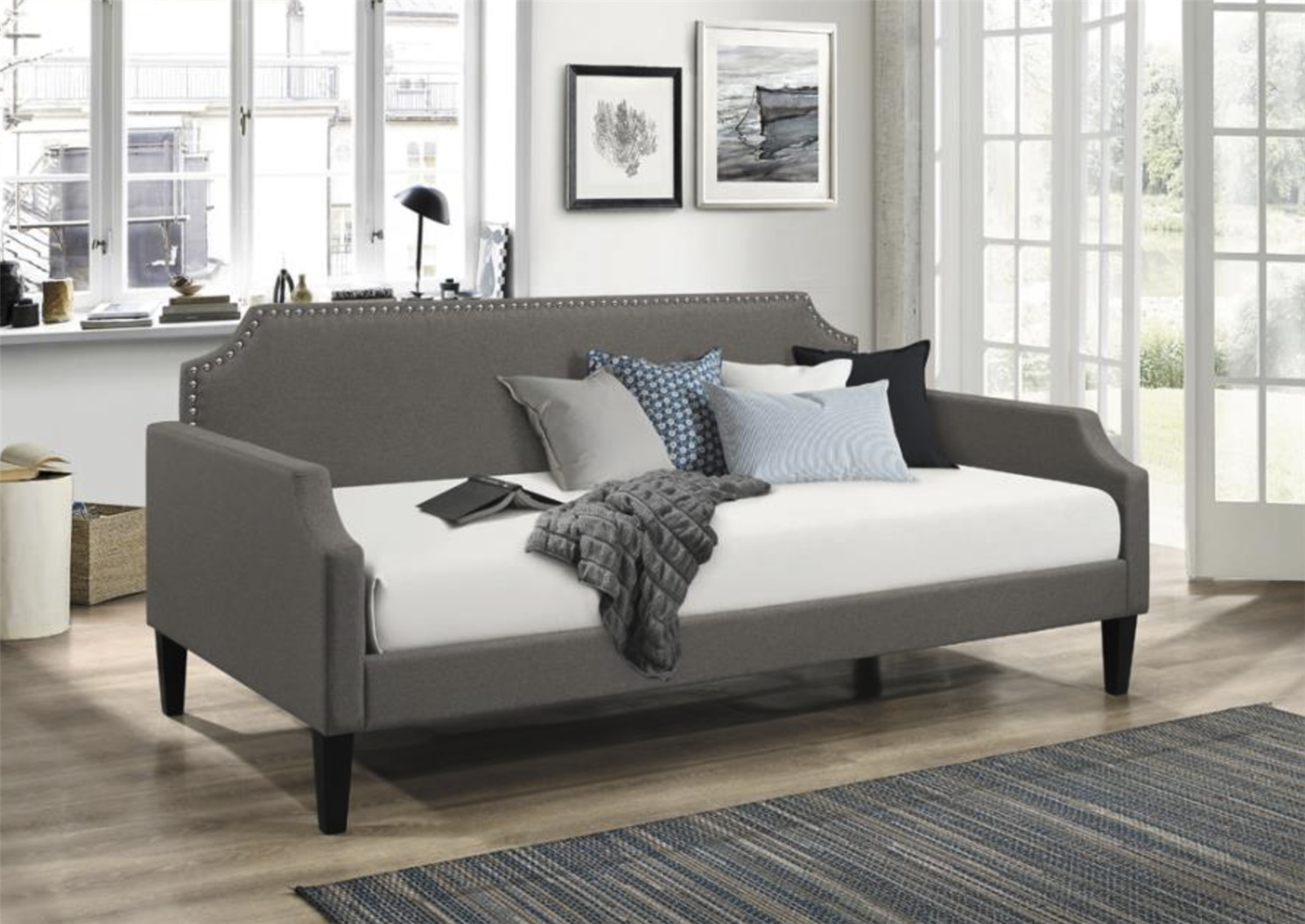 Olivia Modern Daybed in Gray Woven Fabric