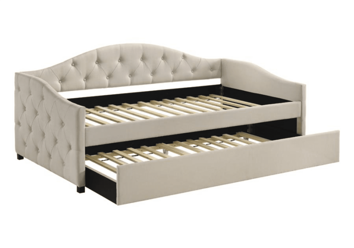 Sadie Camelback Daybed & Trundle in Taupe Woven Fabric
