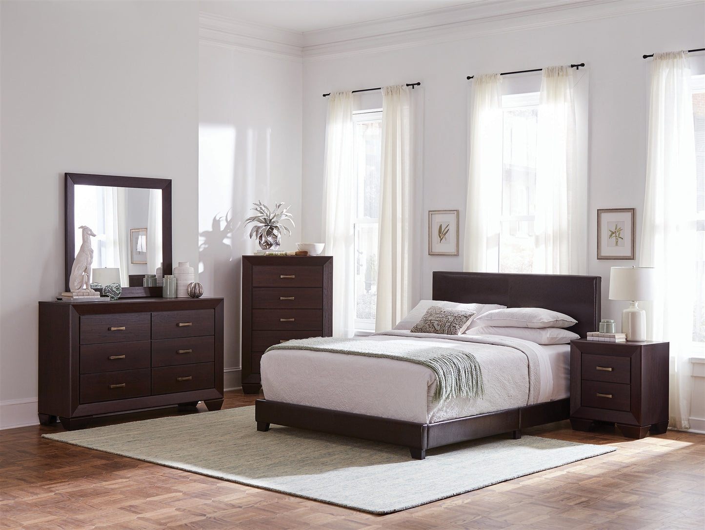 Simms Cocoa Brown Leatherette King Bed