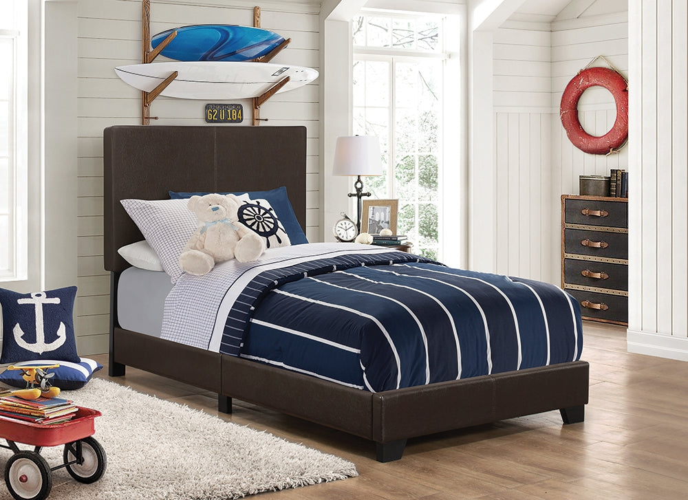 Simms Cocoa Brown Leatherette Twin Bed