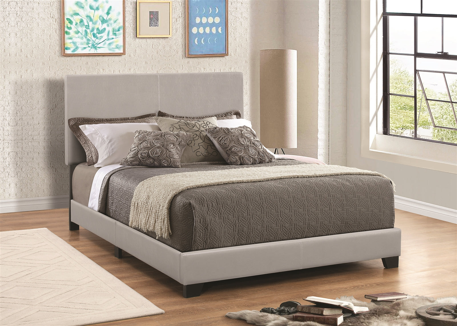 Simms Light Grey Leatherette Full Bed