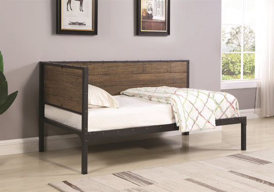Getler Weathered Chestnut with Riveted Black Metal Twin Daybed