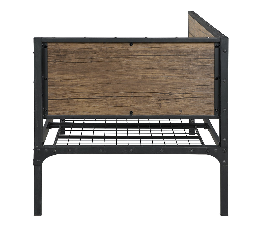 Getler Weathered Chestnut with Riveted Black Metal Twin Daybed