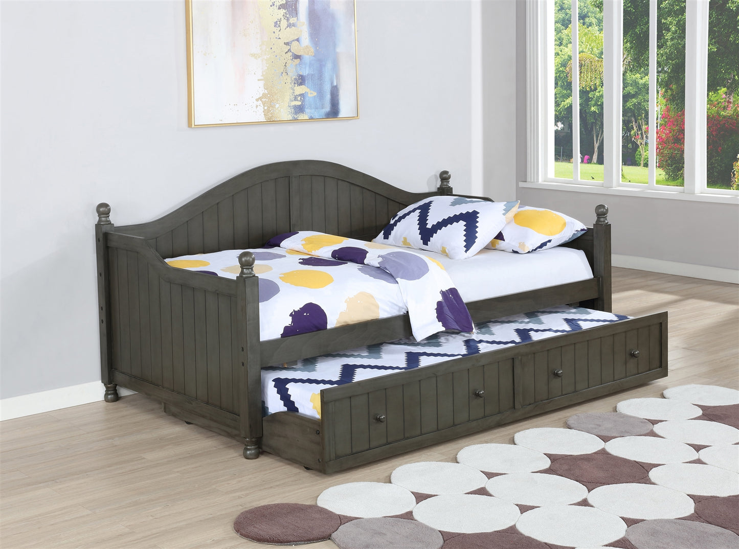 Flor Cottage Style Twin Daybed w- Trundle in Warm Grey